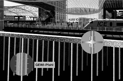 1997 <i>GEWI</i>®-Pfähle sichern Berlins größtes Tiefbauwerk gegen Auftrieb – Lehrter Bahnhof, Deutschland